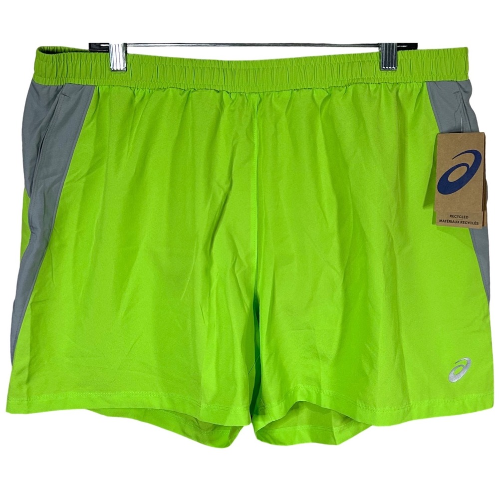 ASICS‎ Mens Running Shorts 2XL Lyte Short 2.0 Neon Green Gray Athletic NWT